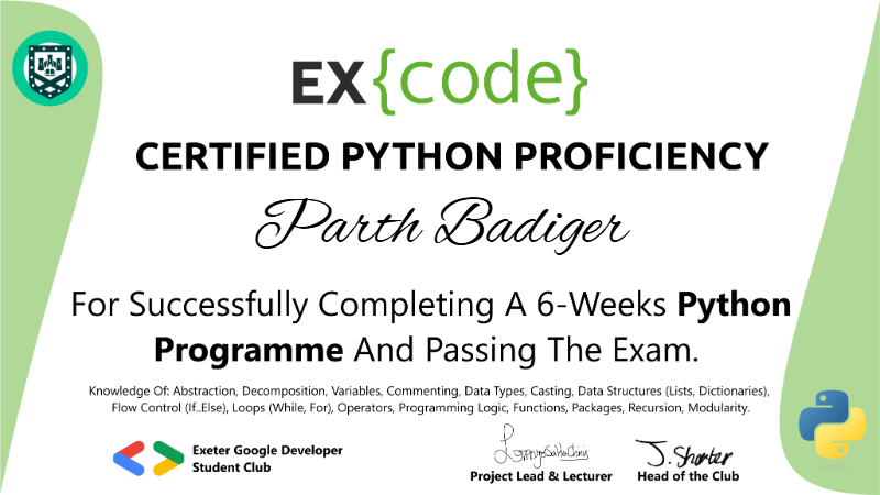 Python Proficiency (ExCode)